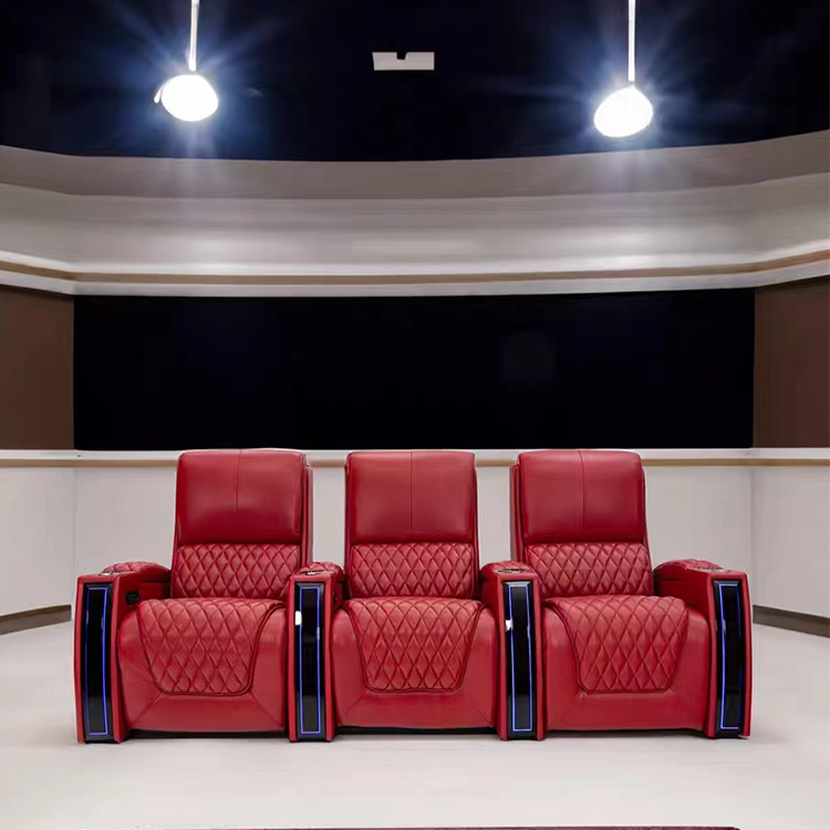Home Cinema Recliners - 工場カスタマイズ 電動レザー映画館ホームシアターシート リクライニングソファ ブルーLEDストリップ＆USB付き 家庭用家具