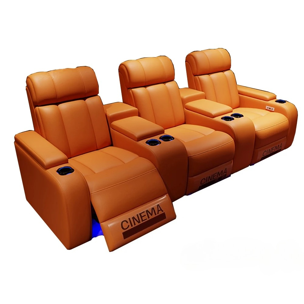Home Cinema Recliners - カップホルダー付き高級電動リクライニングシネマチェア、本革張り、LED照明 – ホームシアターシート