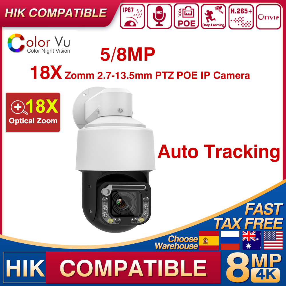 Home Cinema Outdoor - Hikvision-光学ズームカメラ,屋外シャッター,ビデオ監視,内蔵マイク,自動追跡,8mp,poe,ptz,18x,ip66,互換性,4k