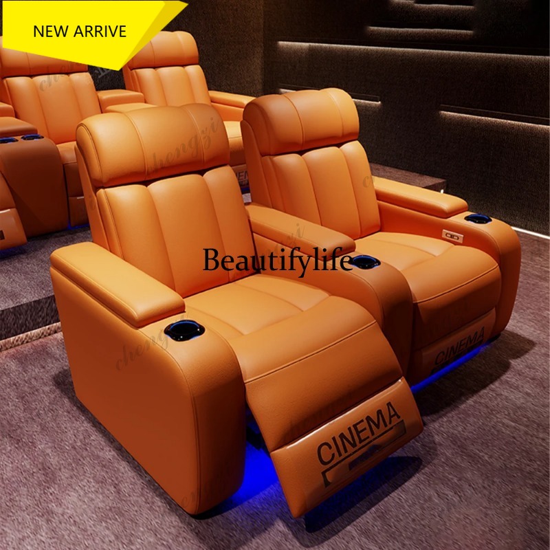 Home Cinema Recliners - G153 高級本革電動リクライニングシネマチェア（カップホルダー、LEDライト付き）- ホームシアター電動リクライニングソファ