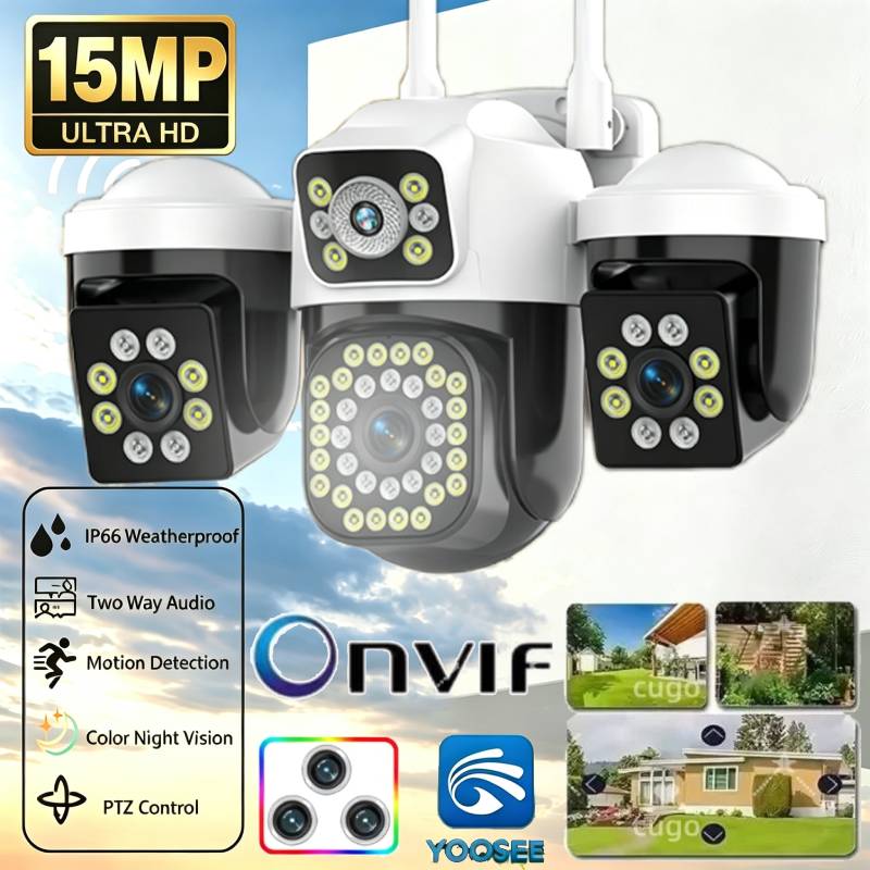 Home Cinema Outdoor - 15MP トリプルレンズ トリプルスクリーン PTZ 屋外セキュリティカメラ ナイトビジョン