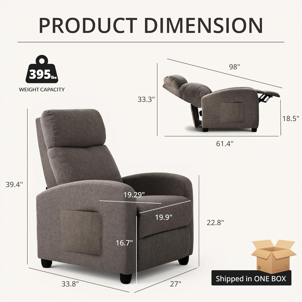 Home Cinema Recliners - モダンな手動プッシュバックリクライニングチェア、調節可能なシングルホームシアターソファ、リビングルーム、カスタムメイド