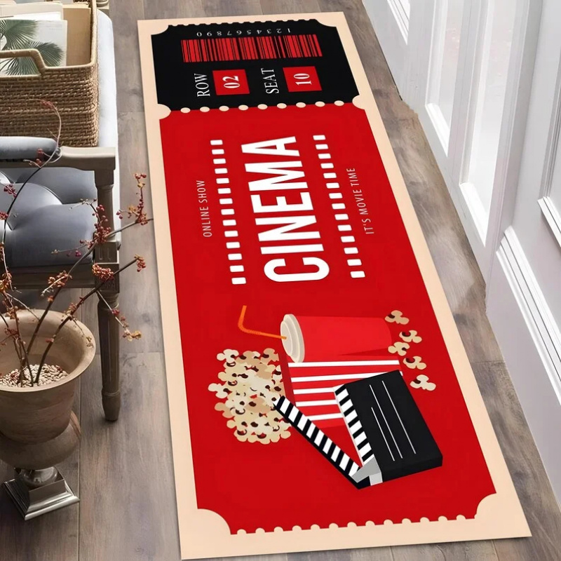 Home Cinema Tickets - ヴィンテージ映画チケット柄フィルムテーマエリアラグ レトロ映画柄ホームデコレーションカーペットマット 玄関ホール用