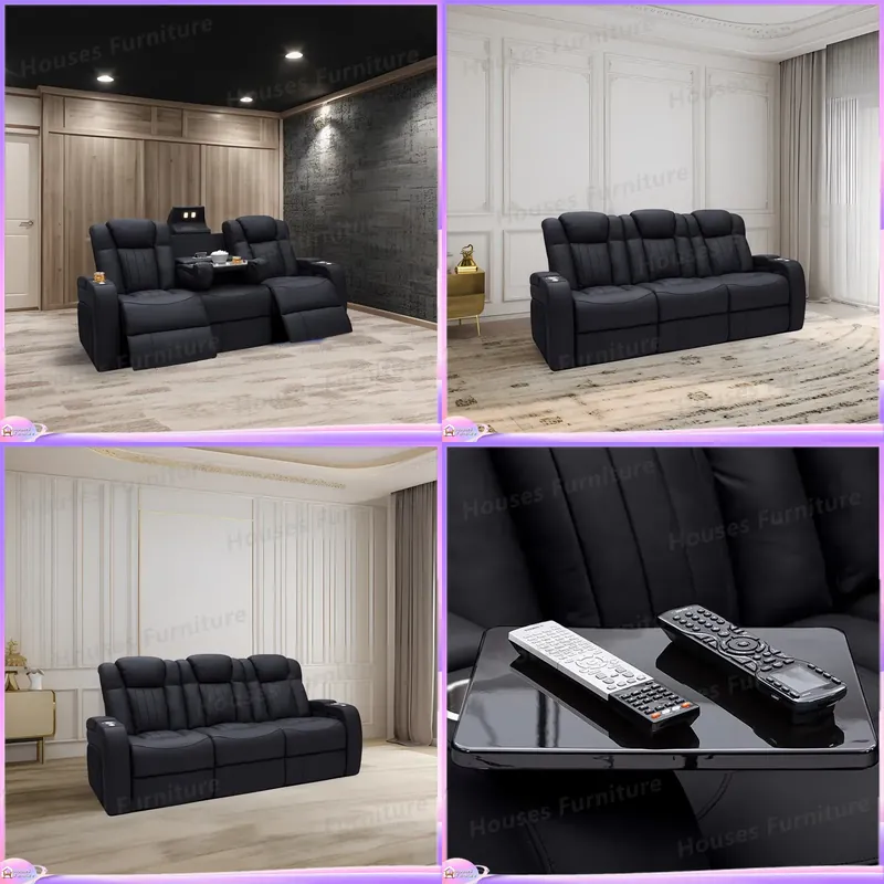 Home Cinema Recliners - レザー製リクライニングソファ ホームシアター シネマチェア 冷却機能付き カップホルダー 収納ボックス付き