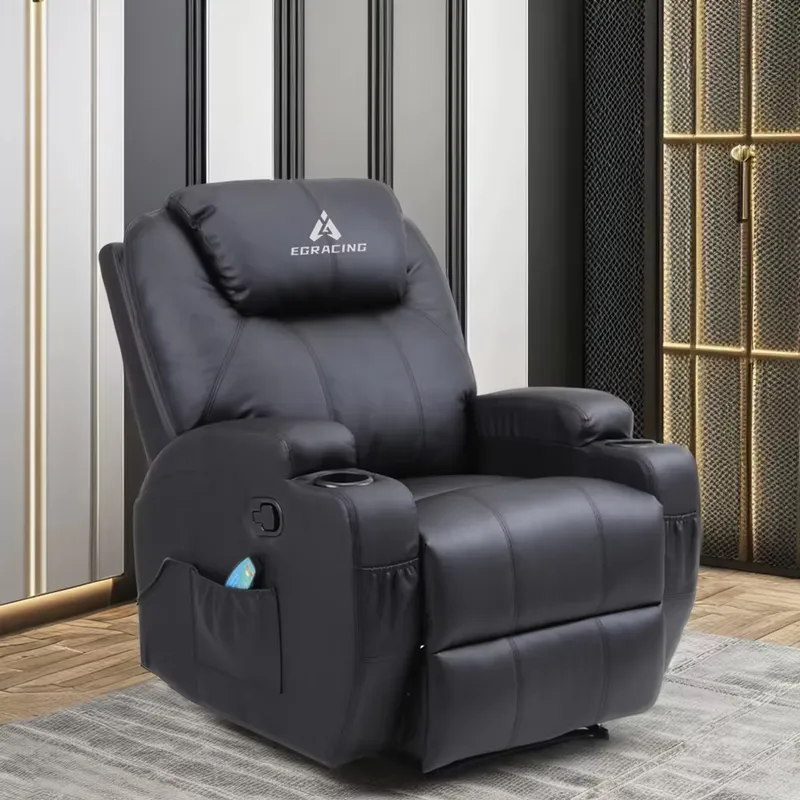 Home Cinema Recliners - モダンな一人用リクライニングシネマチェア、合成皮革、伸縮式マッサージ機能付き、リビングルーム用金属フレーム、小型ファミリーリクライニングソファ