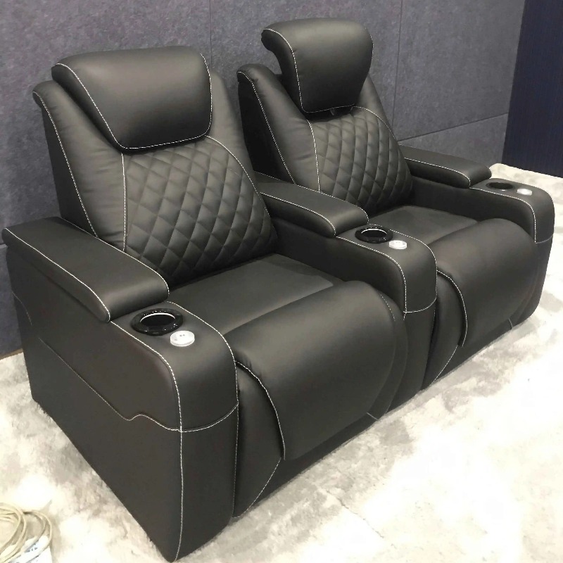 Home Cinema Recliners - ホームデザインのヴィラ映画館用シート、シアター家具、本革ダイヤモンドステッチシネマリクライニングチェアソファ