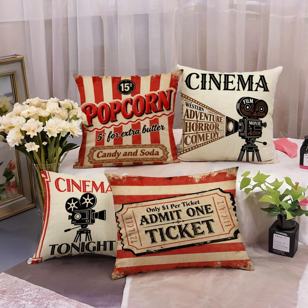 4個入り ヴィンテージ映画館風スローピローカバー ポップコー - Home Cinema Tickets のレビューと価格