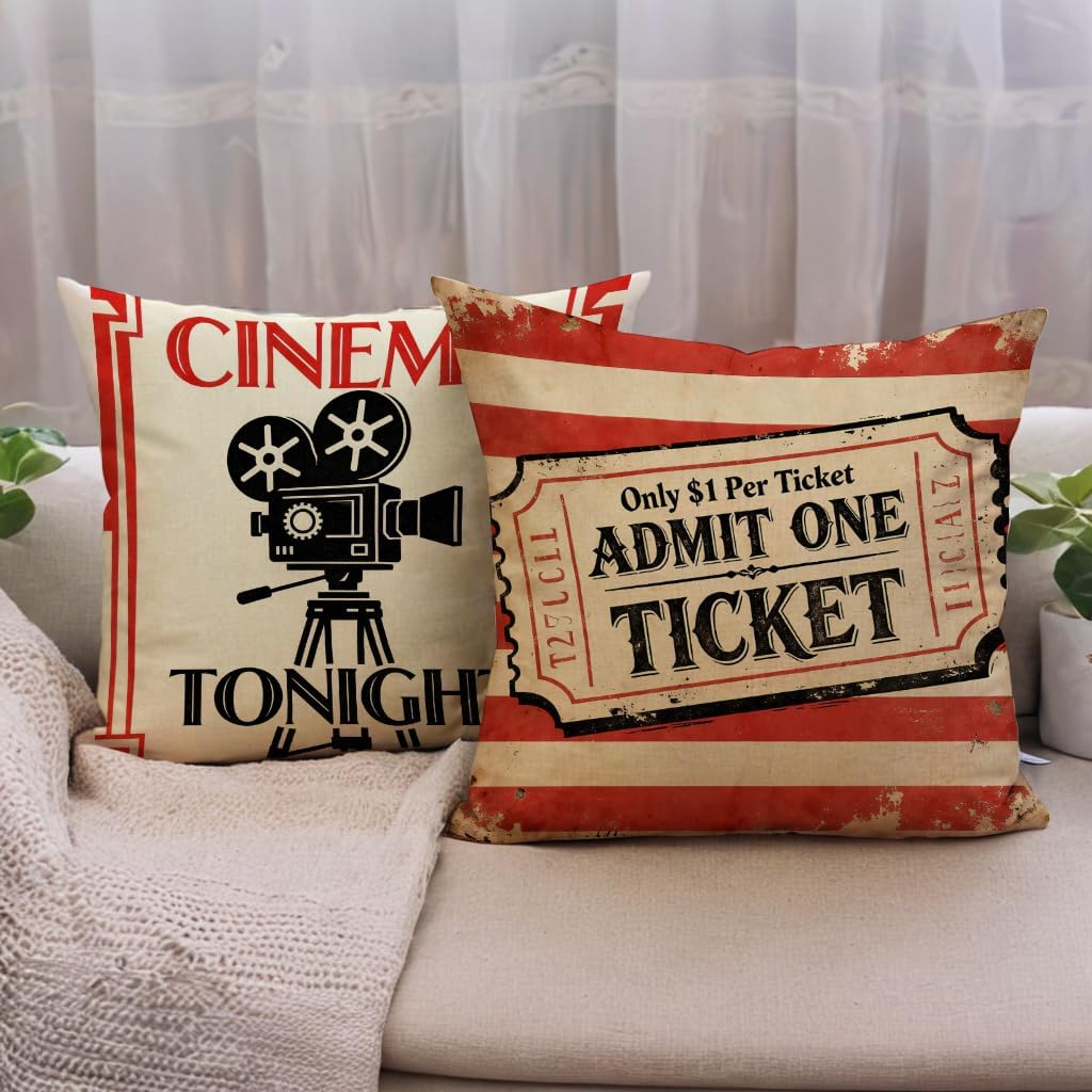 4個入り ヴィンテージ映画館風スローピローカバー ポップコー - Home Cinema Tickets のレビューと価格