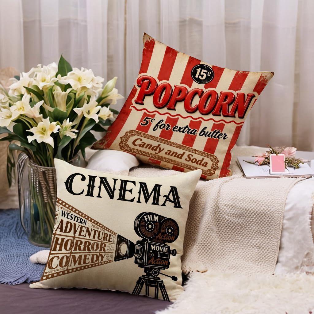 4個入り ヴィンテージ映画館風スローピローカバー ポップコー - Home Cinema Tickets のレビューと価格