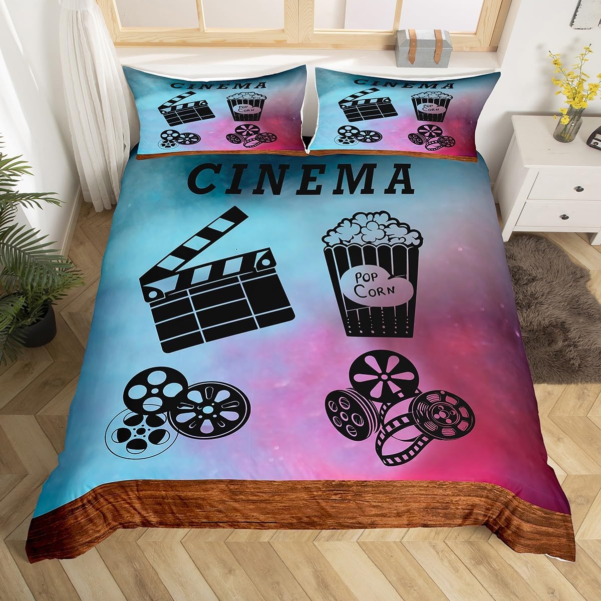 ヴィンテージ映画風布団カバーセット、映画チケットとポップコー - Home Cinema Tickets のレビューと価格