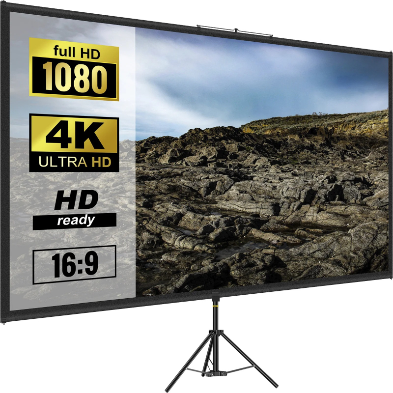 100インチ三脚式プロジェクタースクリーン スタンド付き 1 - Home Cinema Outdoor のレビューと価格
