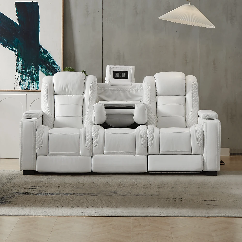 高級電動リクライニングソファ ホワイトレザー ホームシアター - Home Cinema Recliners のレビューと価格