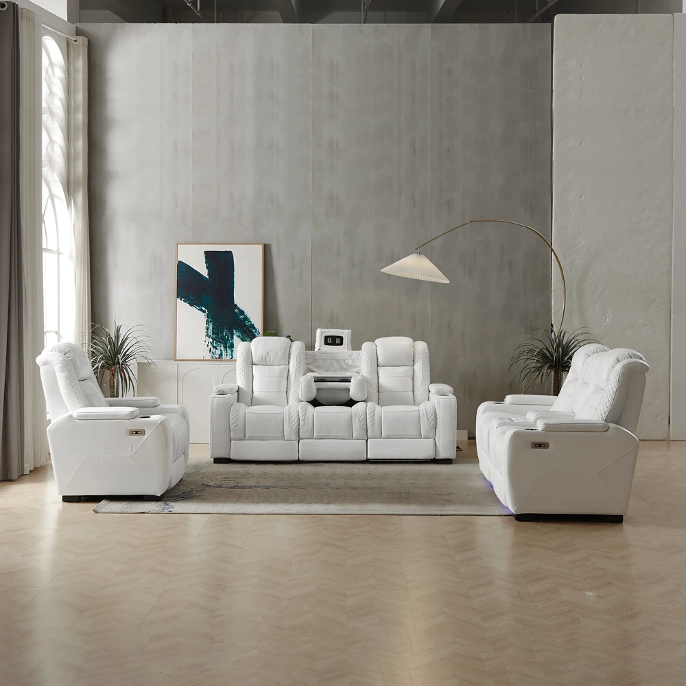 高級電動リクライニングソファ ホワイトレザー ホームシアター - Home Cinema Recliners のレビューと価格
