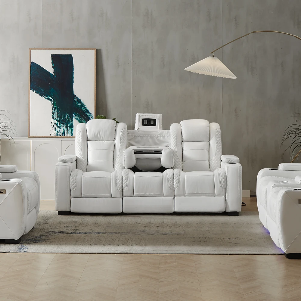 高級電動リクライニングソファ ホワイトレザー ホームシアター - Home Cinema Recliners のレビューと価格