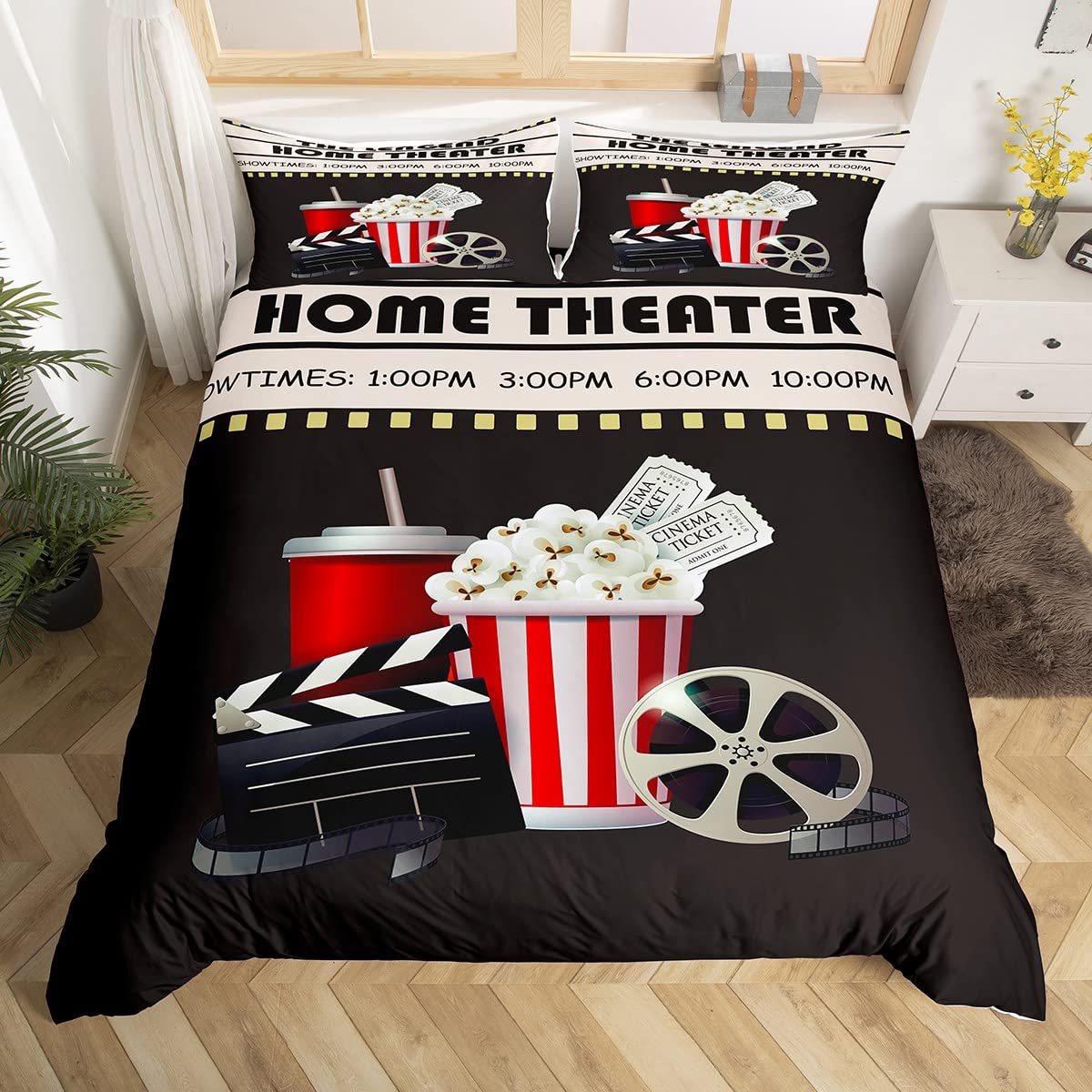 ヴィンテージ映画チケット柄布団カバー映画館テーマ寝具セットフ - Home Cinema Tickets のレビューと価格