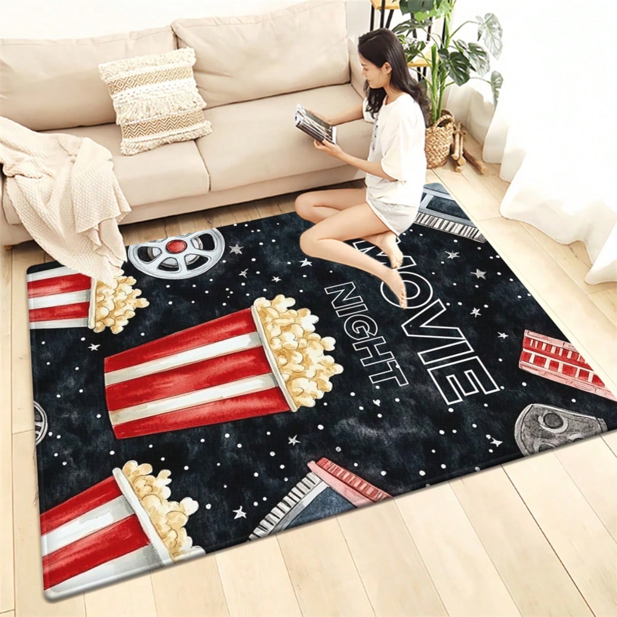 映画の夜用ドアマット - ポップコーンフィルムリールシネマ装 - Home Cinema Room Size のレビューと価格