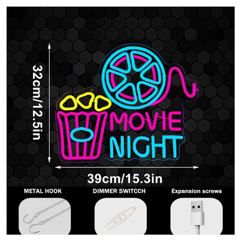 映画の夜 ネオンサイン ポップコーンライト 調光可能 USB - Home Cinema Night のレビューと価格